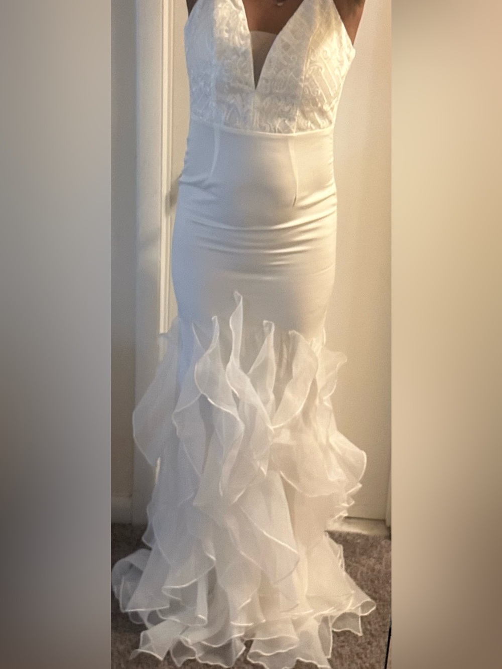 Giffniseti Paisley Embroidered Ruffle Mermaid wedding/formal wear. (worn once)